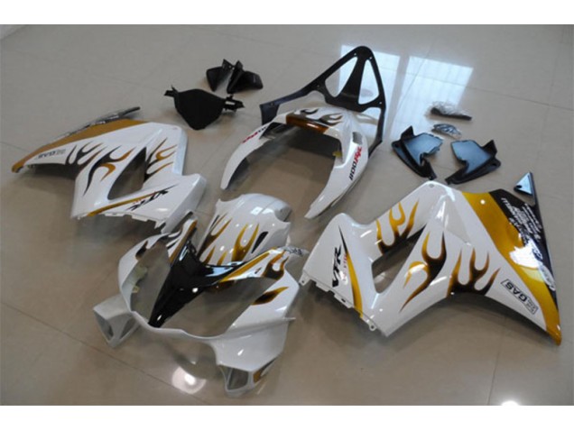 2002-2013 White Gold Flame Honda VFR800 Bike Fairings Canada 2002-2013 White Gold Flame Honda VFR800 Bike Fairings Canada