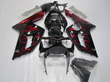 2003-2004 Black Red Flame Kawasaki ZX6R Motorcycle Fairing Canada