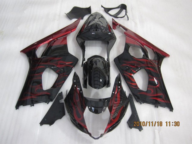 2003-2004 Black Red Flame Suzuki GSXR1000 Motorcycle Bodywork Canada