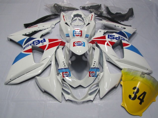 2009-2016 White Pepsi 34 Suzuki GSXR1000 Motorcycle Fairings Kit Canada 2009-2016 White Pepsi 34 Suzuki GSXR1000 Motorcycle Fairings Kit Canada