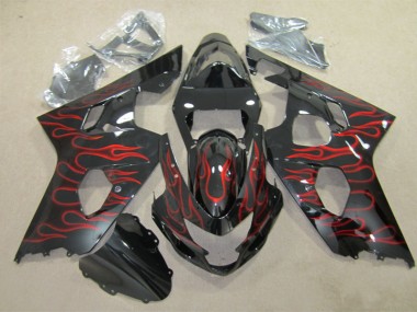 2004-2005 Black Red Flame Suzuki GSXR600 Replacement Fairings Canada