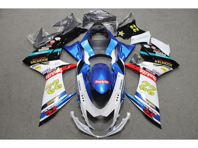 2011-2021 Blue White Red Rockstar 22 Suzuki GSXR600 Bike Fairing Kit Canada 2011-2021 Blue White Red Rockstar 22 Suzuki GSXR600 Bike Fairing Kit Canada