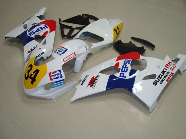2004-2005 White Blue Pepsi 34 Suzuki GSXR750 Replacement Motorcycle Fairings Canada 2004-2005 White Blue Pepsi 34 Suzuki GSXR750 Replacement Motorcycle Fairings Canada